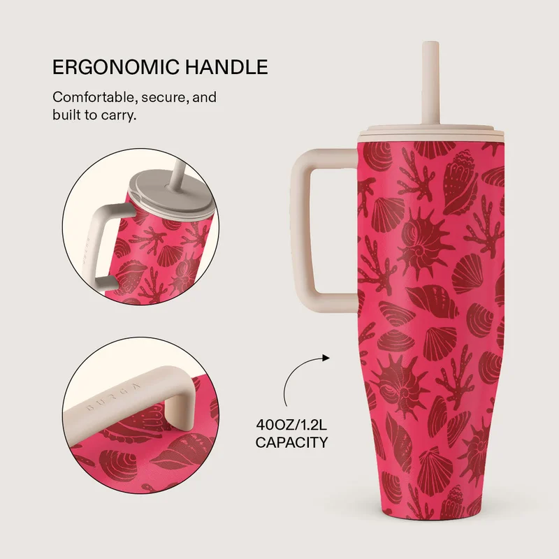 بورجا كوب بورغا المعزول المصنوع من الفولاذ المقاوم للصدأ بسعة 1.2 لتر (40 أونصة) مع مقبض وغطاء مانع للتسرب - كوب سفر مزدوج الجدار معزول بتفريغ الهواء، يحافظ على المشروبات ساخنة لمدة تصل إلى 12 ساعة وباردة طوال اليوم، مناسب لحامل الأكواب، زجاجة قابلة لإعادة الاستخدام من سولاس